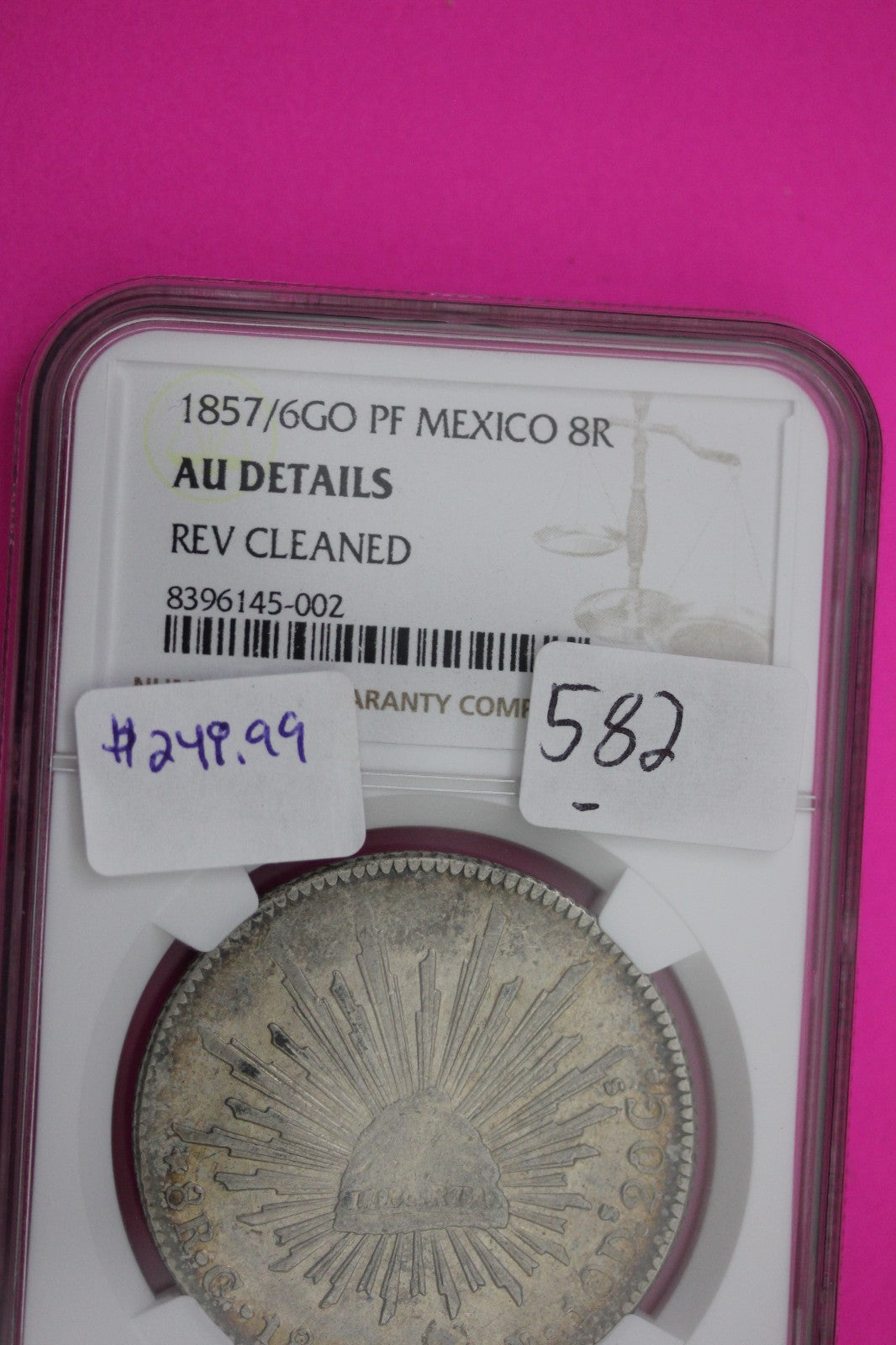 1857 6GO P Mexico 8 Reales AU Details Rev Cleaned NGC Authentic Graded Slab 582