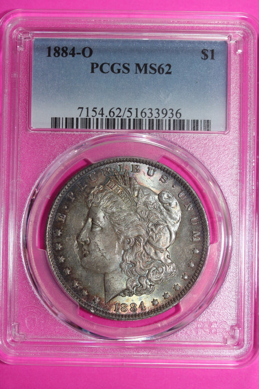 Nicely Toned 1884 O MS 62 Liberty Morgan Silver Dollar PCGS Certified Slab 752