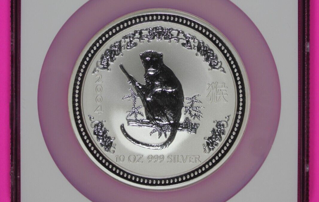 2004 MS 69 10 Ounces Silver Australia Year Of The Monkey .999 Fine NGC Slab 7033