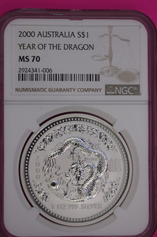 2000 MS 70 Year Of The Dragon Australia Lunar NGC Certified Authentic Slab 829