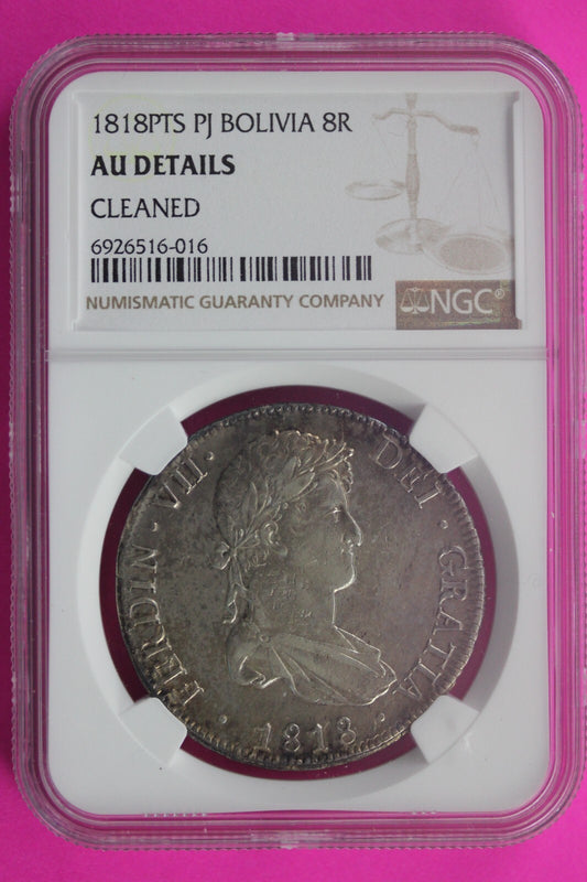 1818 AU Details Bolivia 9 Reales Cleaned Silver Coin NGC Certified Authentic 559
