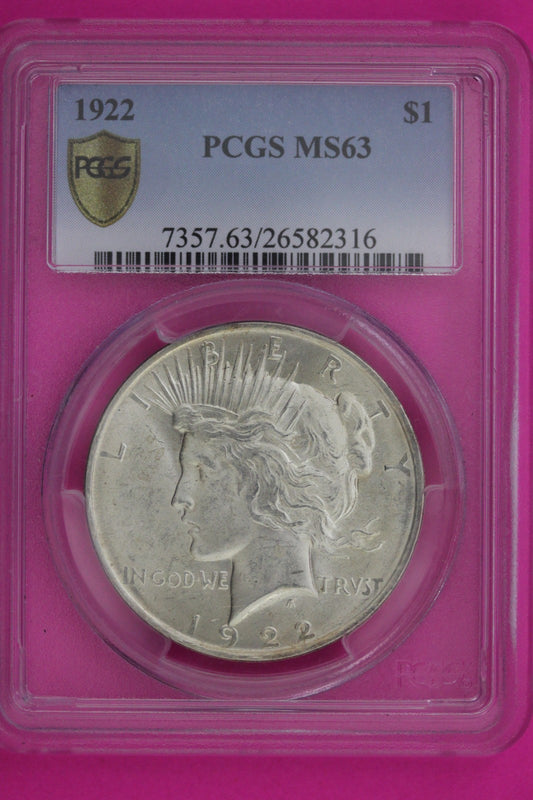1922 P MS 63 Liberty Peace Silver Dollar PCGS Certified Graded Authentic 1143