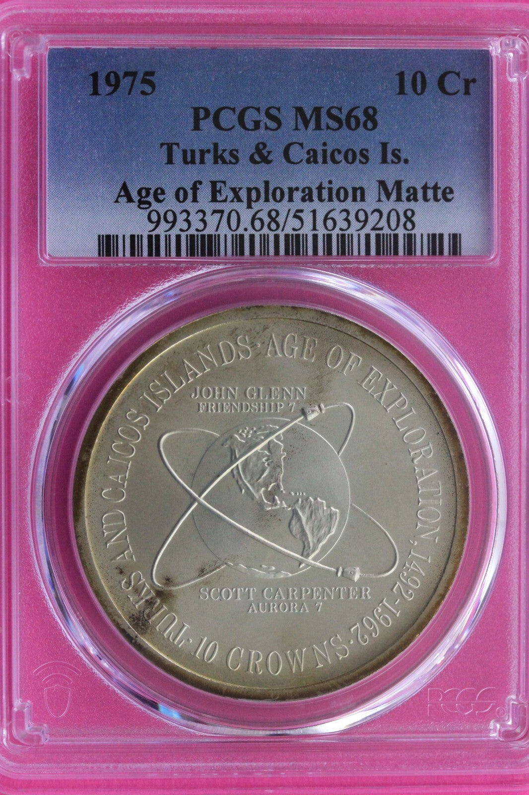 Pop 1  2 Finer 1975 MS 68 Turks & Caicos Age of Exploration 10 Crowns PCGS 108