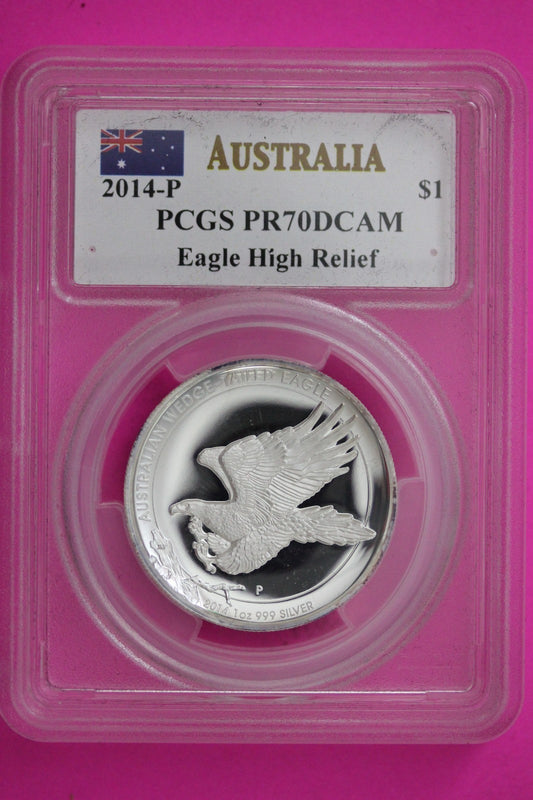 2014 PR 70 Hi Relief Australia Eagle $1 Silver PCGS Mercanti Sig With COA 6026