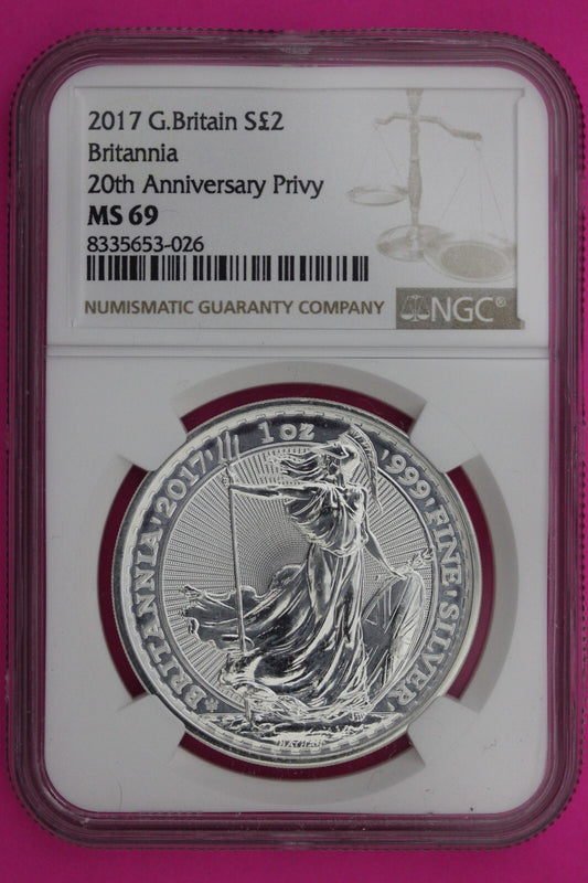2017 MS 69 Great Britain £2 Britannia 20th Anniversary Privy NGC Graded Slab 877