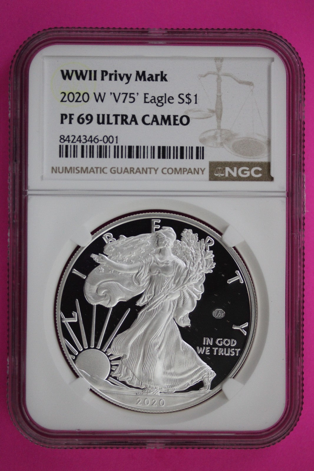2020 W 'V75' PF 69 Silver Eagle WWII Privy Mark Ultra Cameo NGC Graded Slab 163