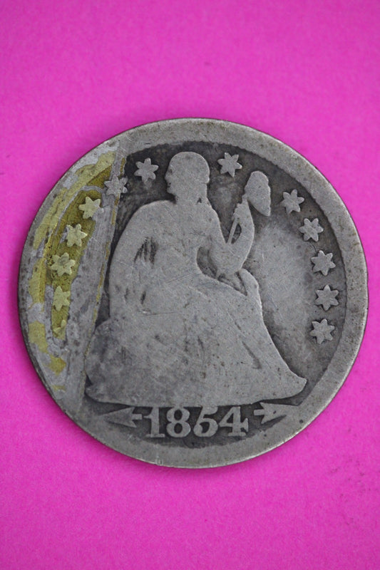 1854 P Seated Dime Silver Exact Coin Shown Low Grade Filler Damaged Bent 2759