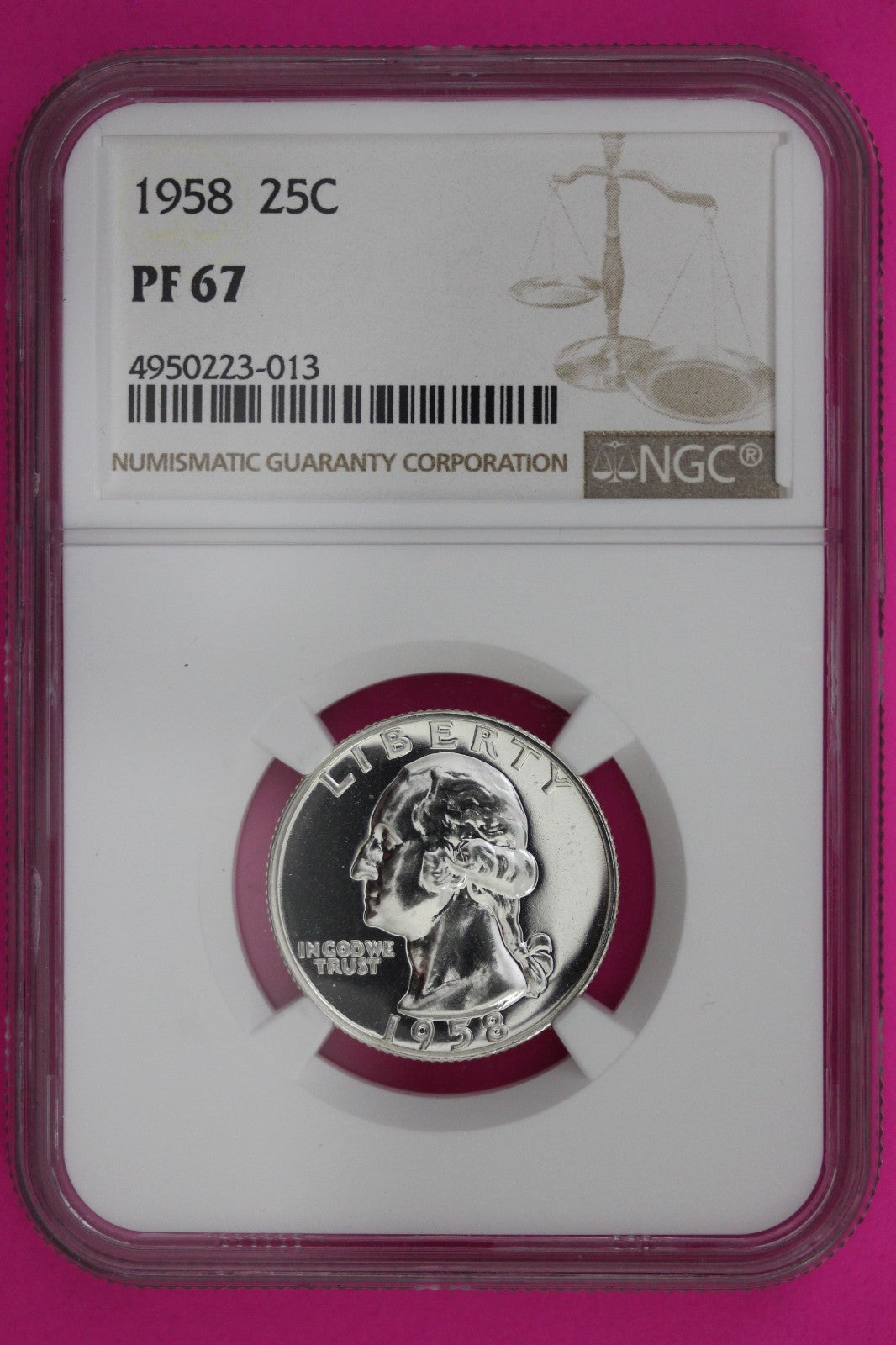 1958 PF 67 Proof Washington Silver Quarter NGC Certified Graded Authentic 1347