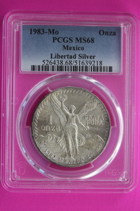 Toned 1983 MS 68 Libertad Mexico 1 OZ Silver Coin PCGS Certified Authentic 228