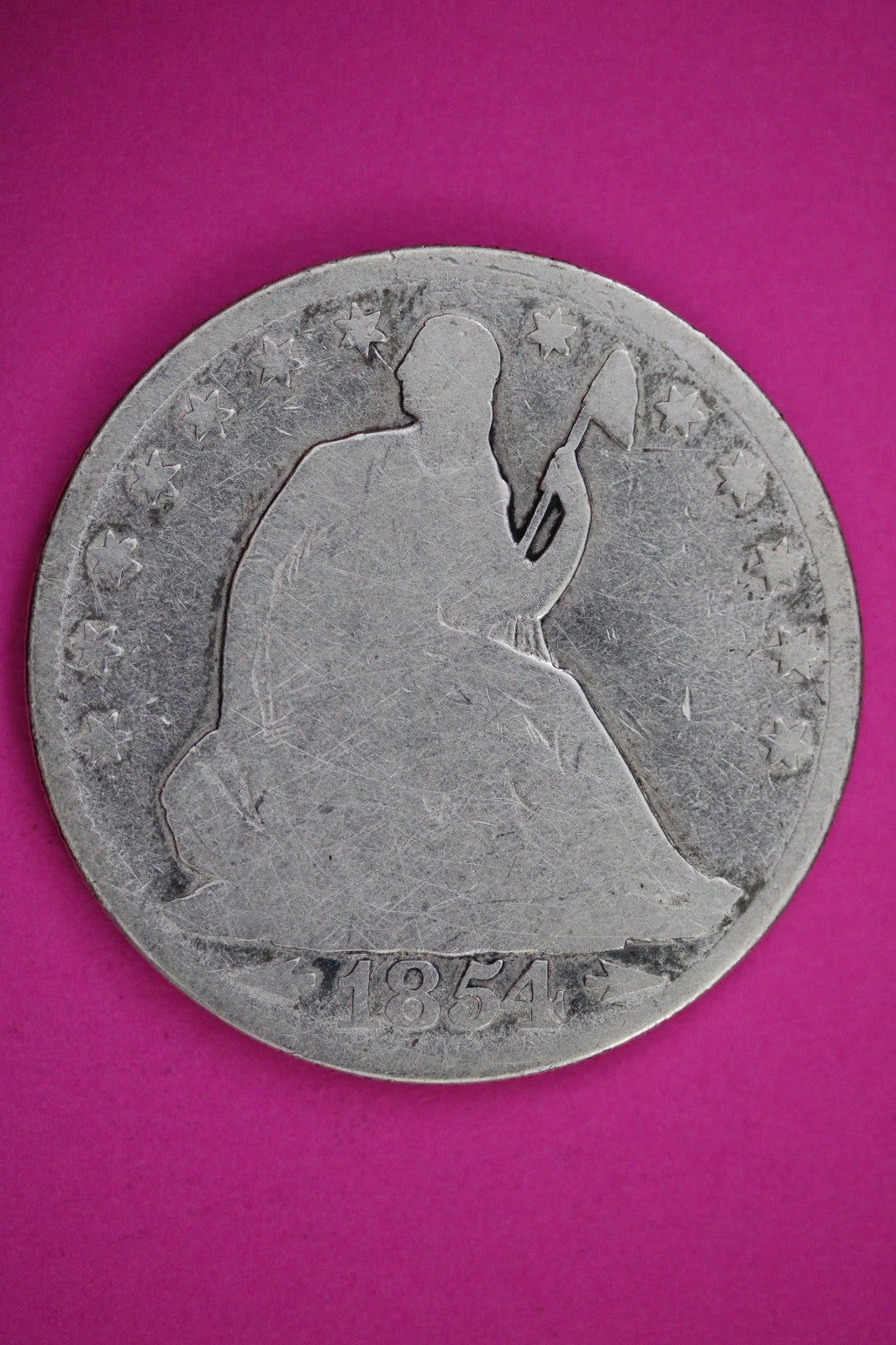 1854 P Seated Liberty Half Dollar Silver Exact Coin Shown Low Grade Filler 2802