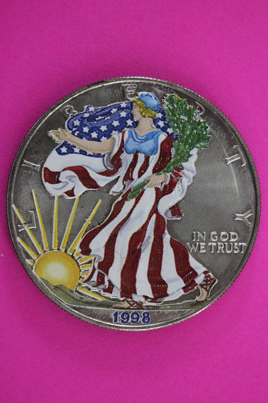 Colorized 1998 American Silver Eagle 1 Ounce .999 Fine Exact Coin Shown N0495