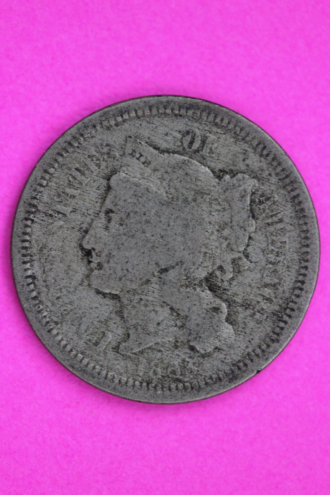 1865 Three 3 Cent Nickel Guaranteed Authentic & Genuine Fast Free Shipping 1305