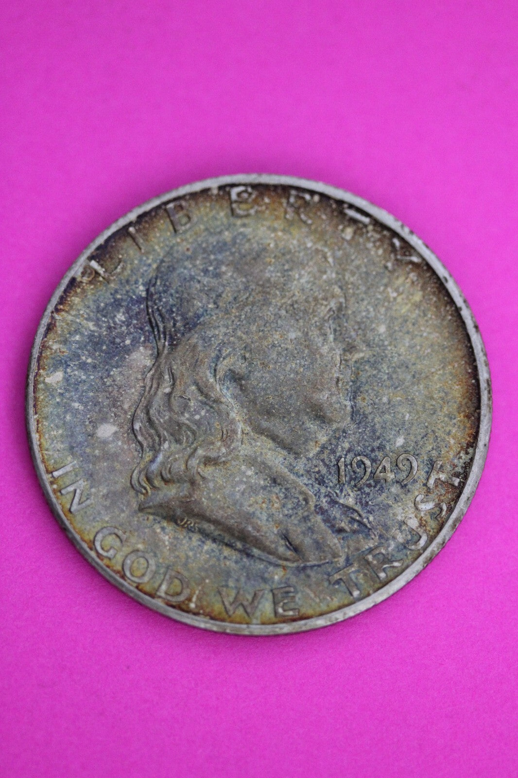 High Grade Toned 1949 S Ben Franklin Silver Half Dollar Exact Coin Shown 14