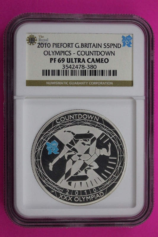 2010 PF 69 Piefort Great Britain Olympics Countdown 1.6 OZ Silver NGC Slab 6020