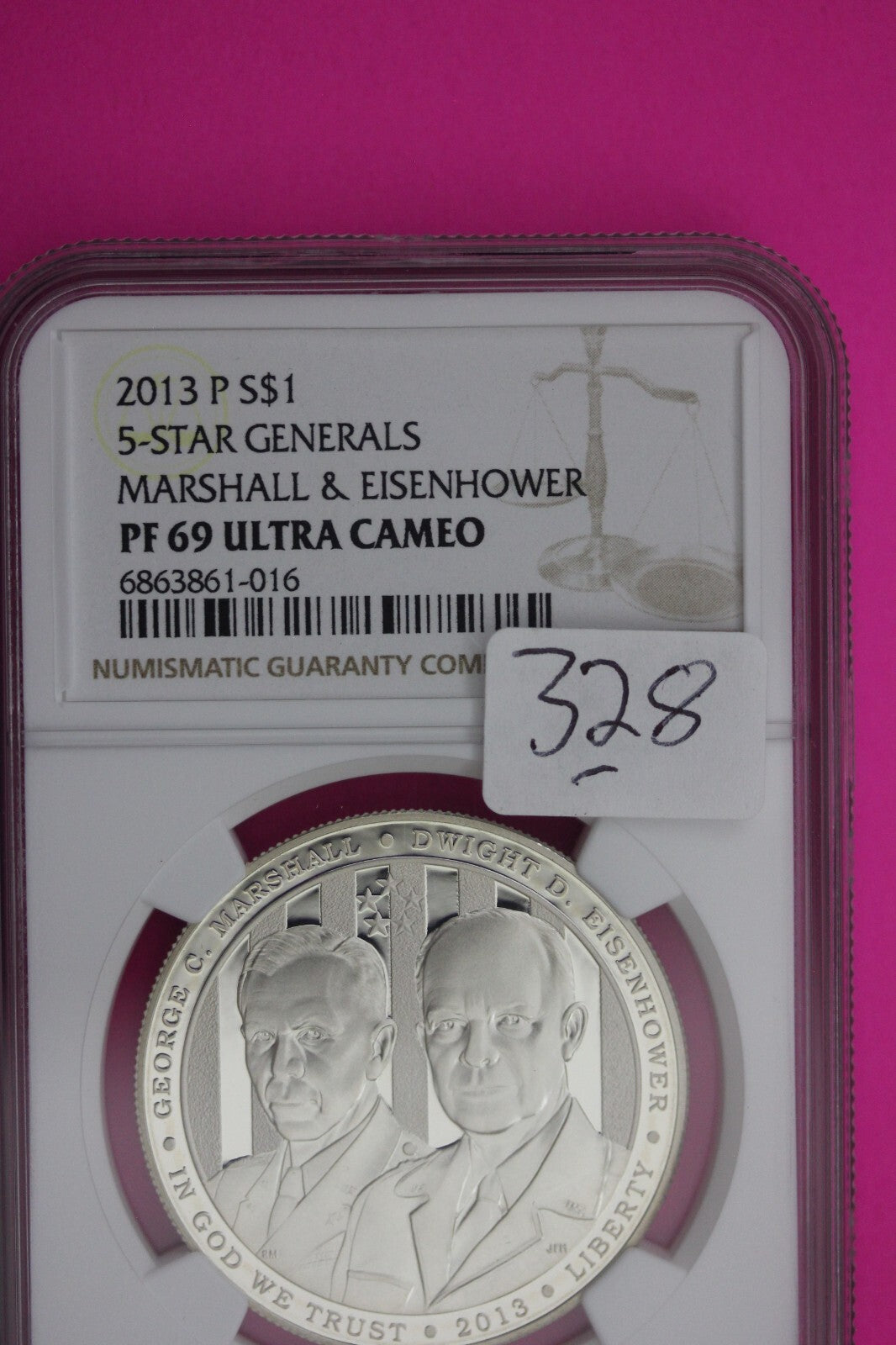 2013 P PF 69 Proof 5 Star Generals Commemorative Silver Dollar NGC Certified 328