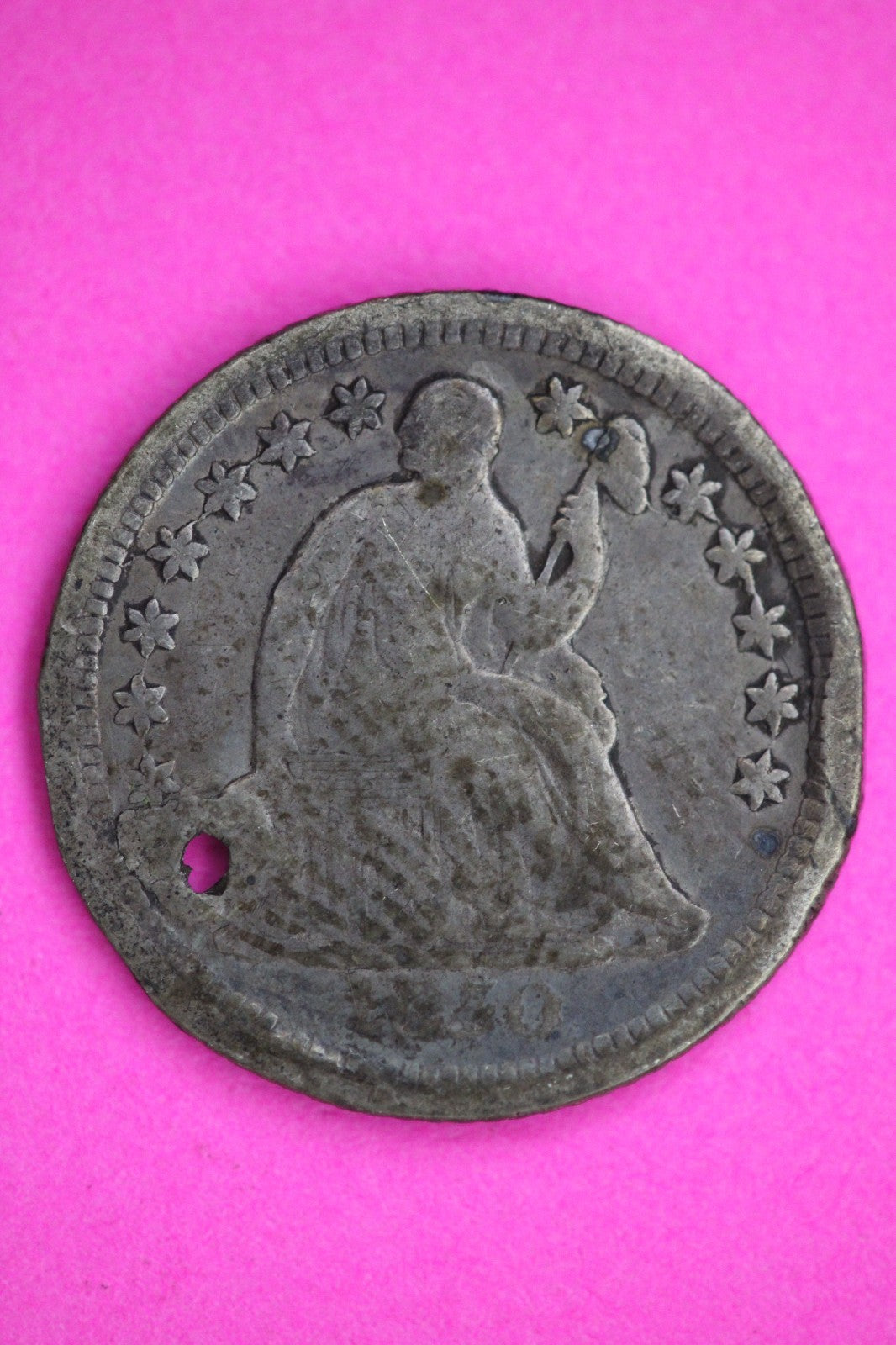 1850 O Seated Half Dime Silver Exact Coin Shown Filler Damaged Holed Bent 2741