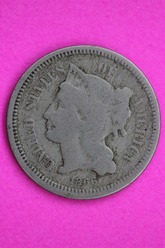1866 Three 3 Cent Nickel Guaranteed Authentic & Genuine Fast Free Shipping 1308