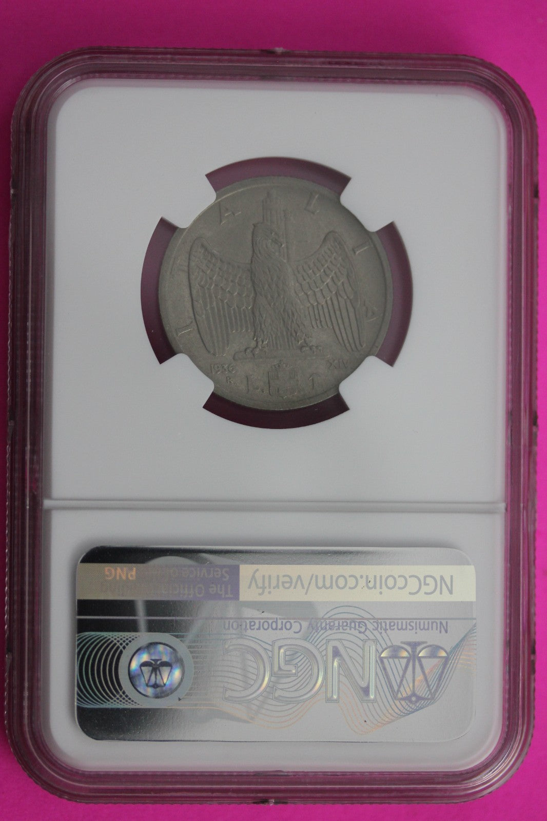 1936 R AU 58 XIV Italy Lira Silver Coin NGC Certified Authentic Graded Slab 663