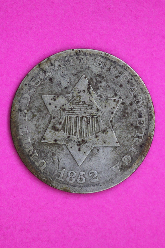 1852 P Trime 3 Three Cent Silver Dime Coin Guaranteed Authentic & Genuine 0705N