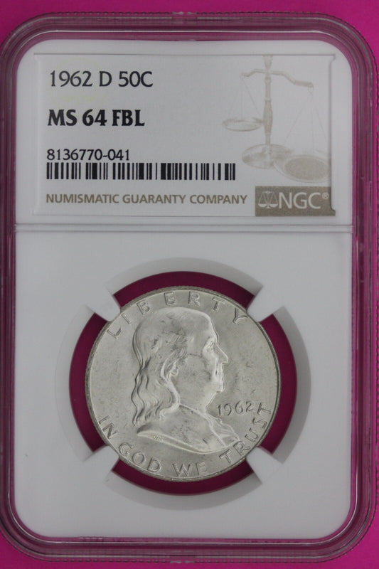 Full Bell Lines 1962 D MS 64 FBL Ben Franklin Half Dollar Silver Coin NGC 953