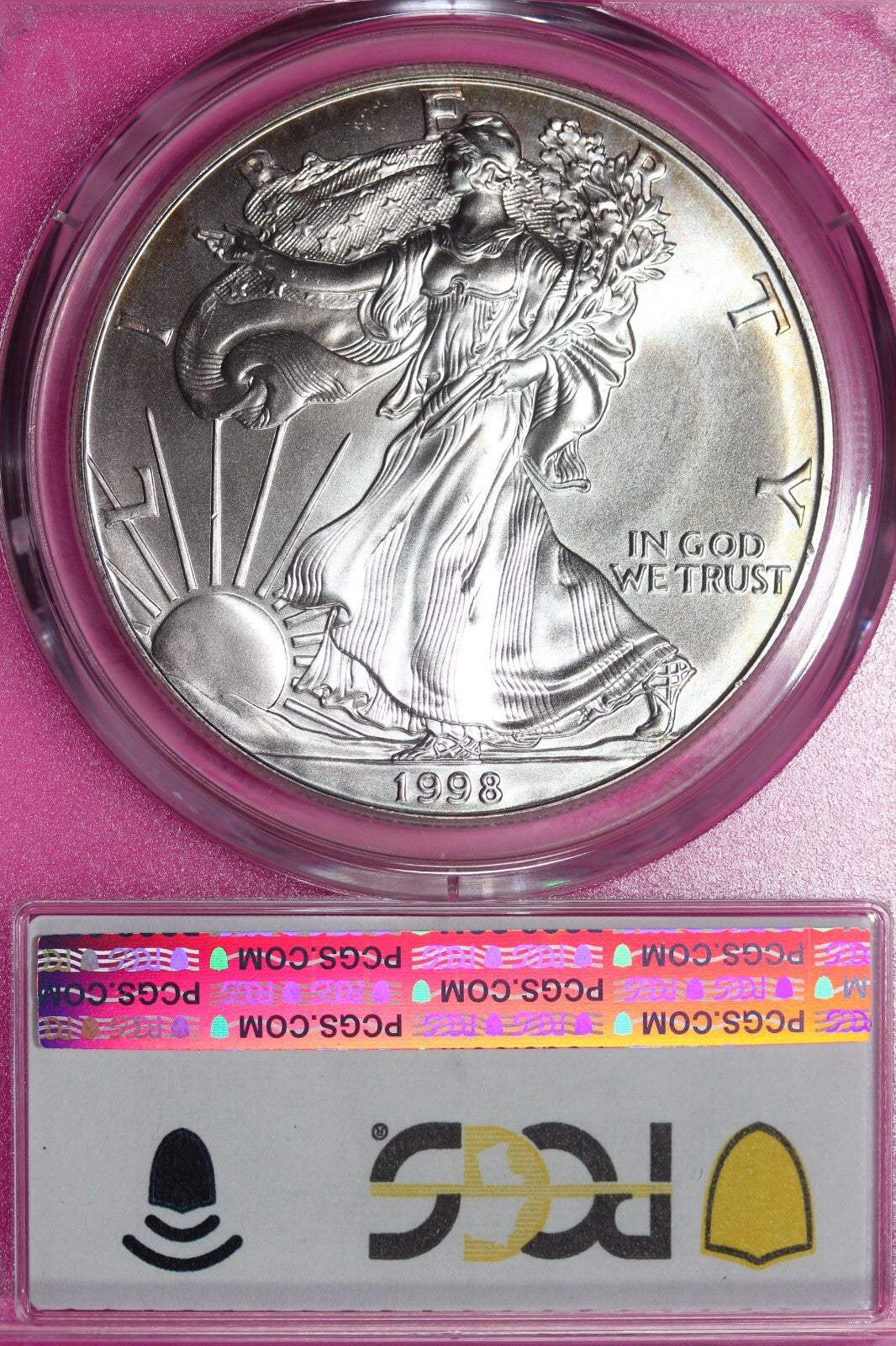 Toned 1998 MS 67 American Silver Eagle PCGS Graded Authentic Certified Slab 179