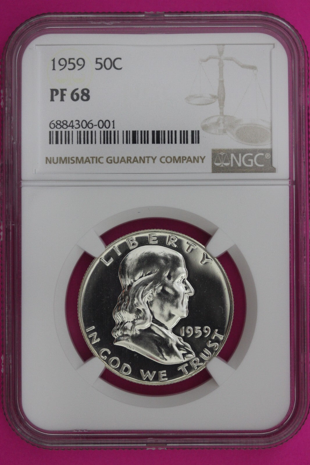 1959 PF 68 Ben Franklin Half Dollar NGC Graded Certified Authentic Slab 1136