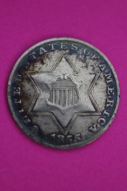 Naturally Toned 1855 Trime 3 Three Cent Silver Dime Guaranteed Authentic 1099