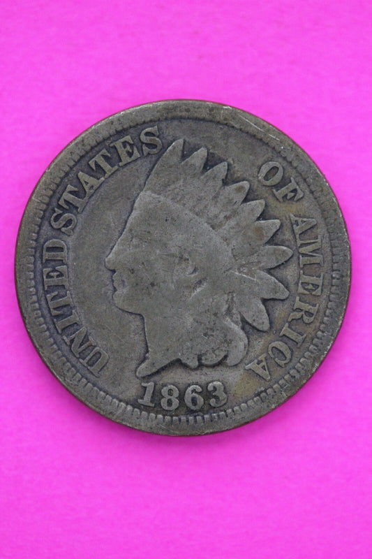 1863 Copper Nickel Indian Head Cent Penny Exact Early Type Coin Pictured 206