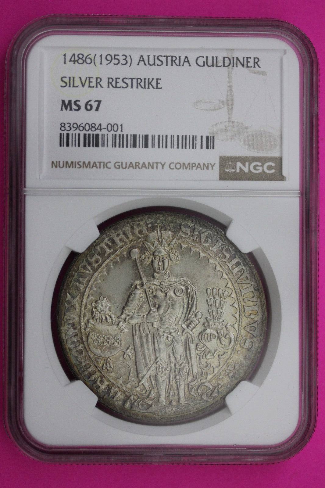 1953 Restrike of 1486 Austria Guldiner Silver Coin NGC MS 67 Certified Slab 592