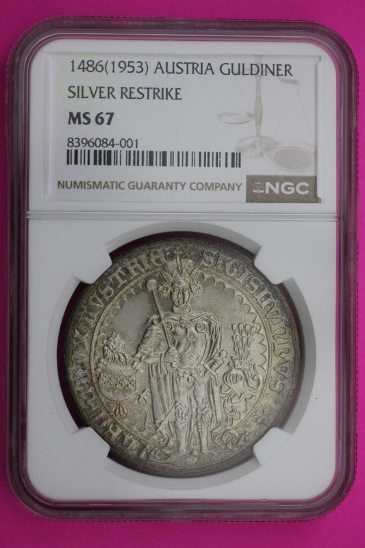 1953 Restrike of 1486 Austria Guldiner Silver Coin NGC MS 67 Certified Slab 592