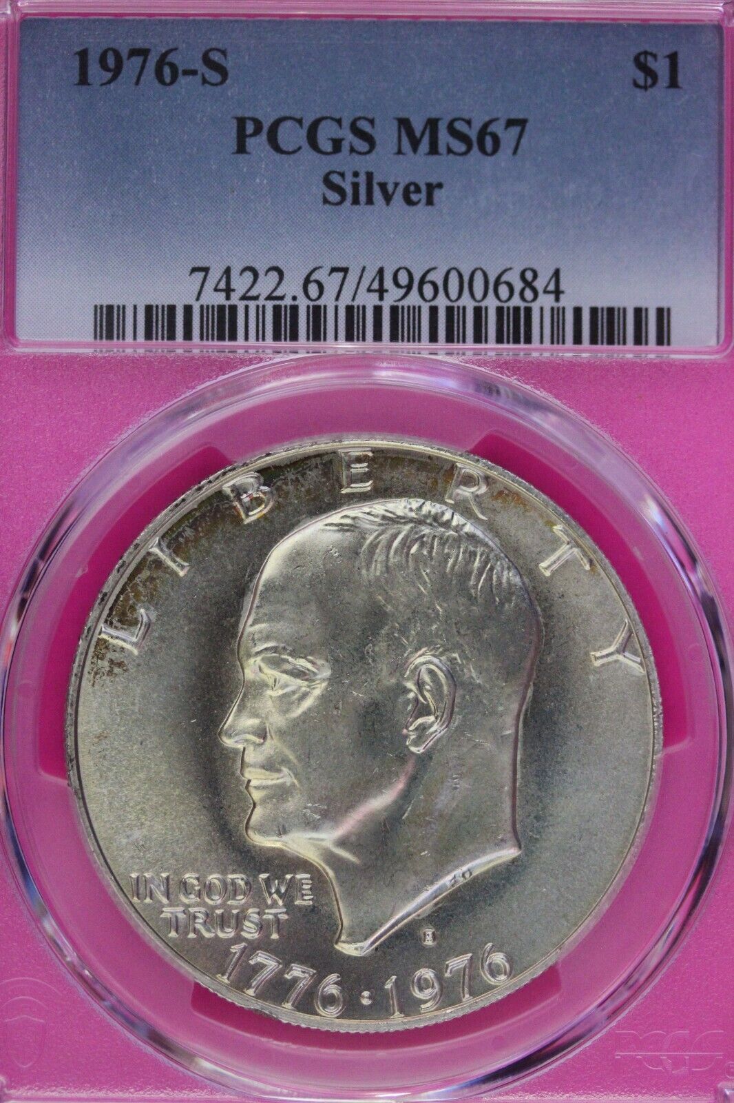 Toned 1976 S MS 67 Silver Eisenhower Ike Dollar PCGS Graded Certified Slab 452