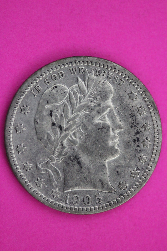 High Grade 1905 P Barber Liberty Silver Quarter Scarce Semi Key Date Coin 89
