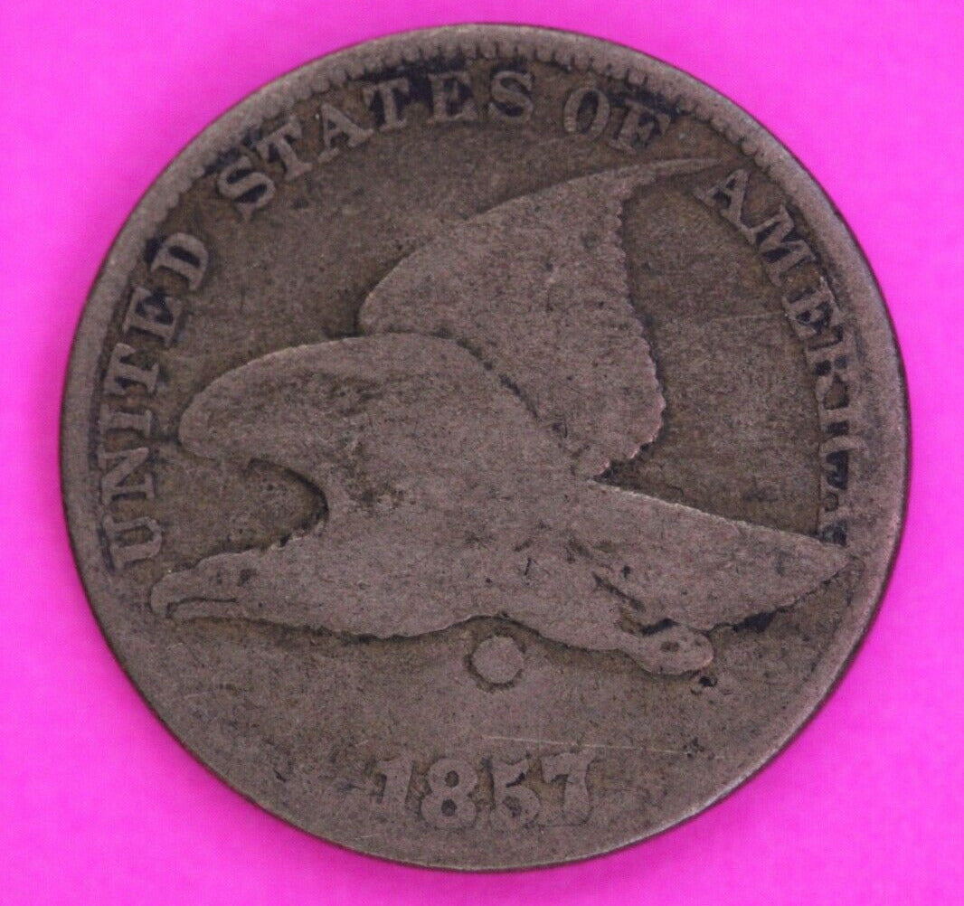 1857 Counter Stamped Cud Flying Eagle Cent Penny Exact Early Coin Pictured 70