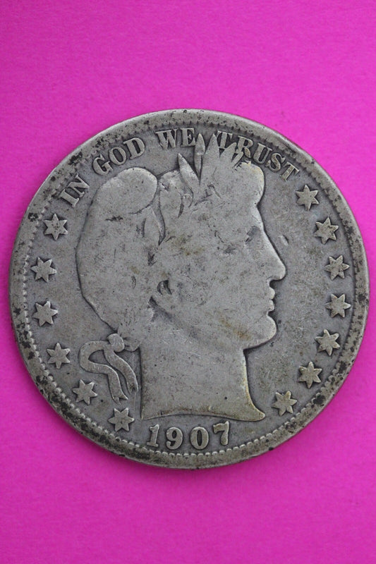 1907 O Barber Liberty Half Dollar Silver Coin Scarce Semi Key Date Genuine 0424N