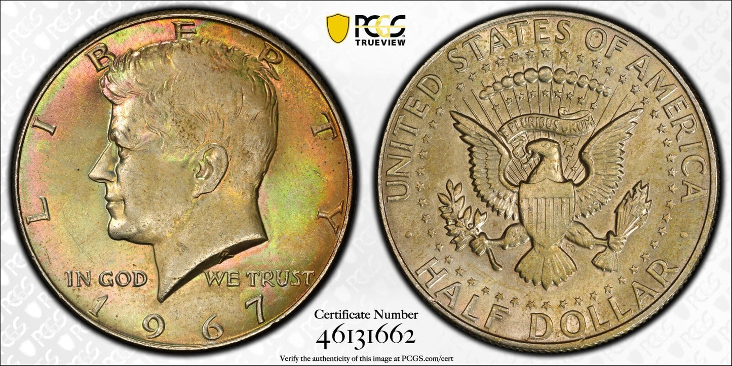 Neon Toned 1967 MS 64 John Kennedy Half Dollar PCGS Slab Trueview OCE 1550
