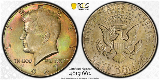 Neon Toned 1967 MS 64 John Kennedy Half Dollar PCGS Slab Trueview OCE 1550