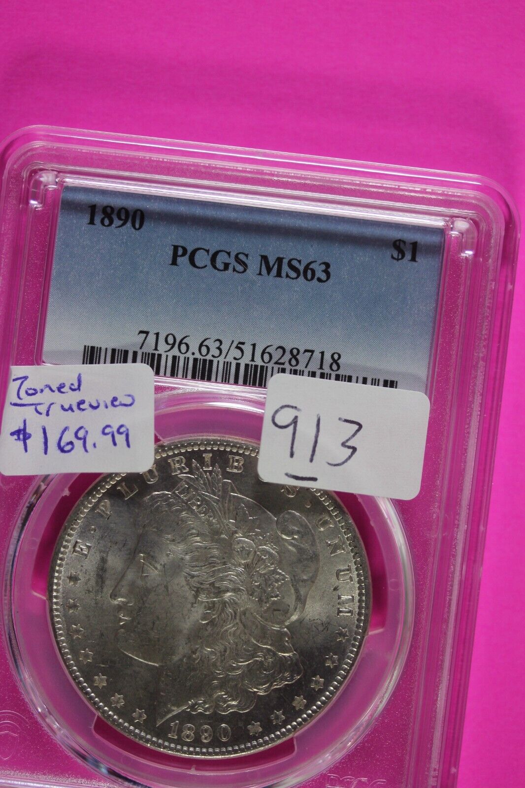 Toned 1890 P MS 63 Liberty Morgan Silver Dollar PCGS Certified Graded Slab 913