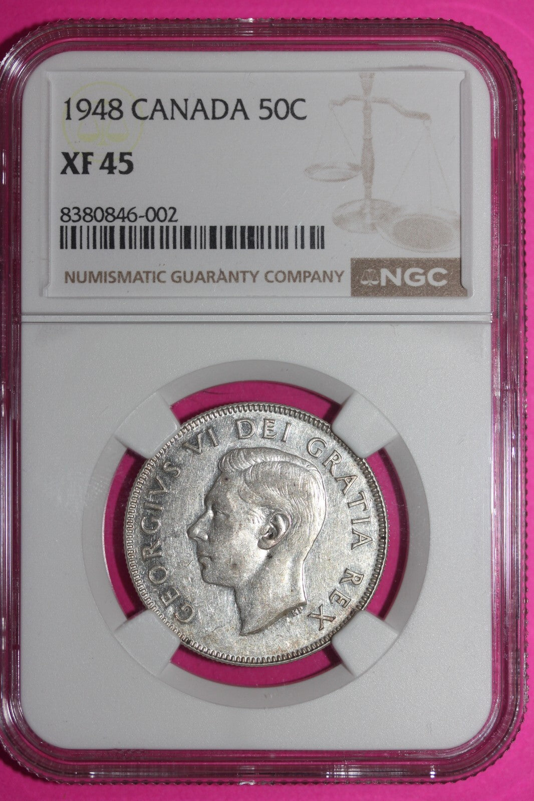 1948 XF 45 Canada Silver Half Dollar NGC Graded Certified Authentic Slab 796