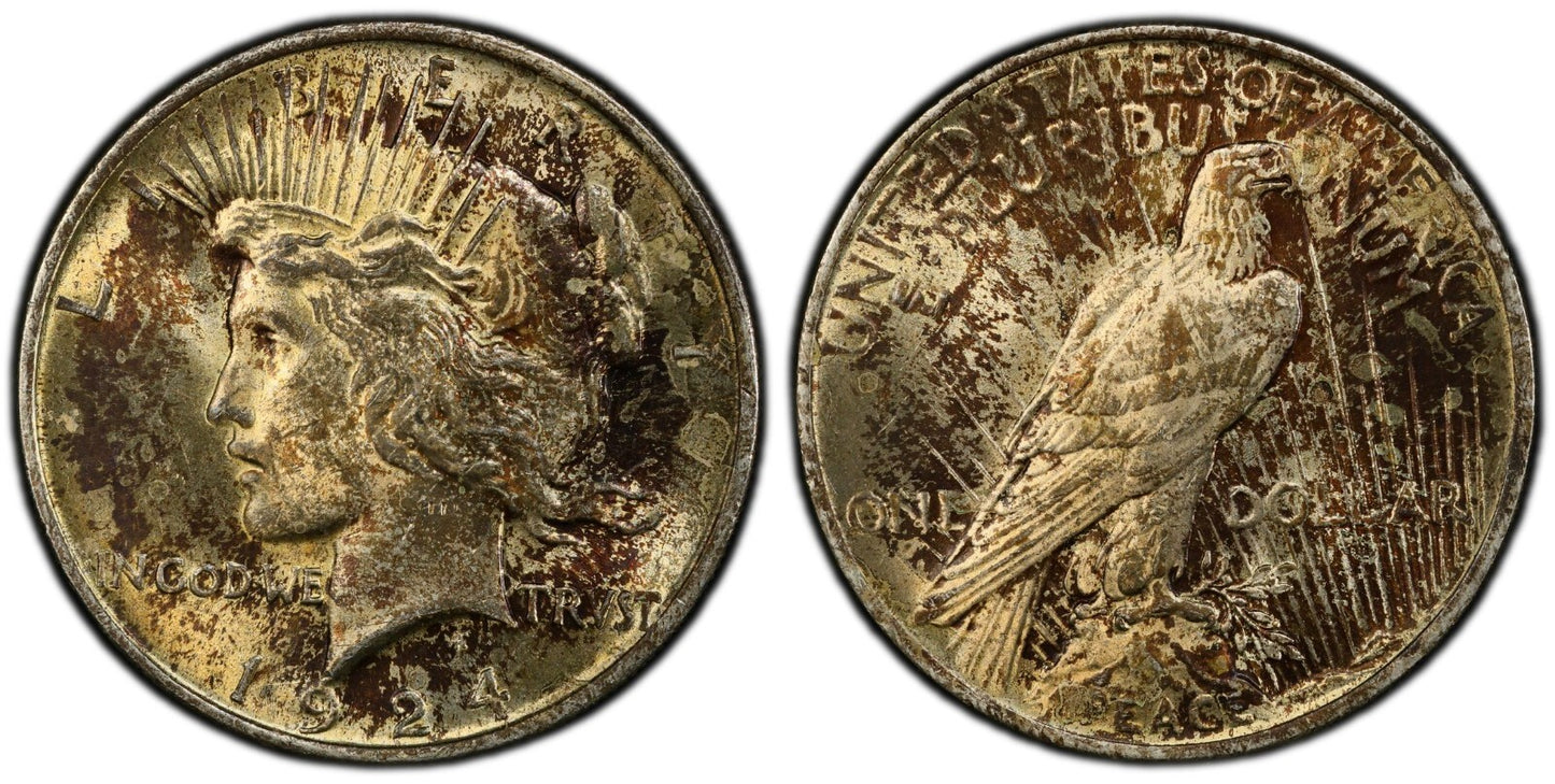 Toned 1924 P MS 63 Peace Silver Dollar PCGS Graded Certified Authentic Slab 395