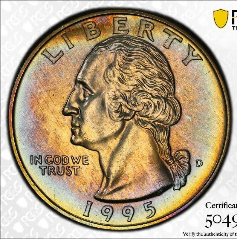Toned 1995 D MS 66 Washington Quarter PCGS Graded Certified Authentic Slab 102