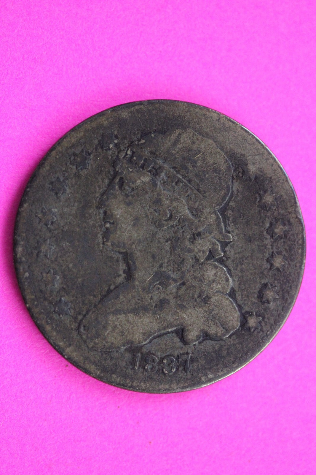 1837 Bust Cap Quarter B-1 R-3 Lady Liberty Silver Key Date Coin Authentic 0900