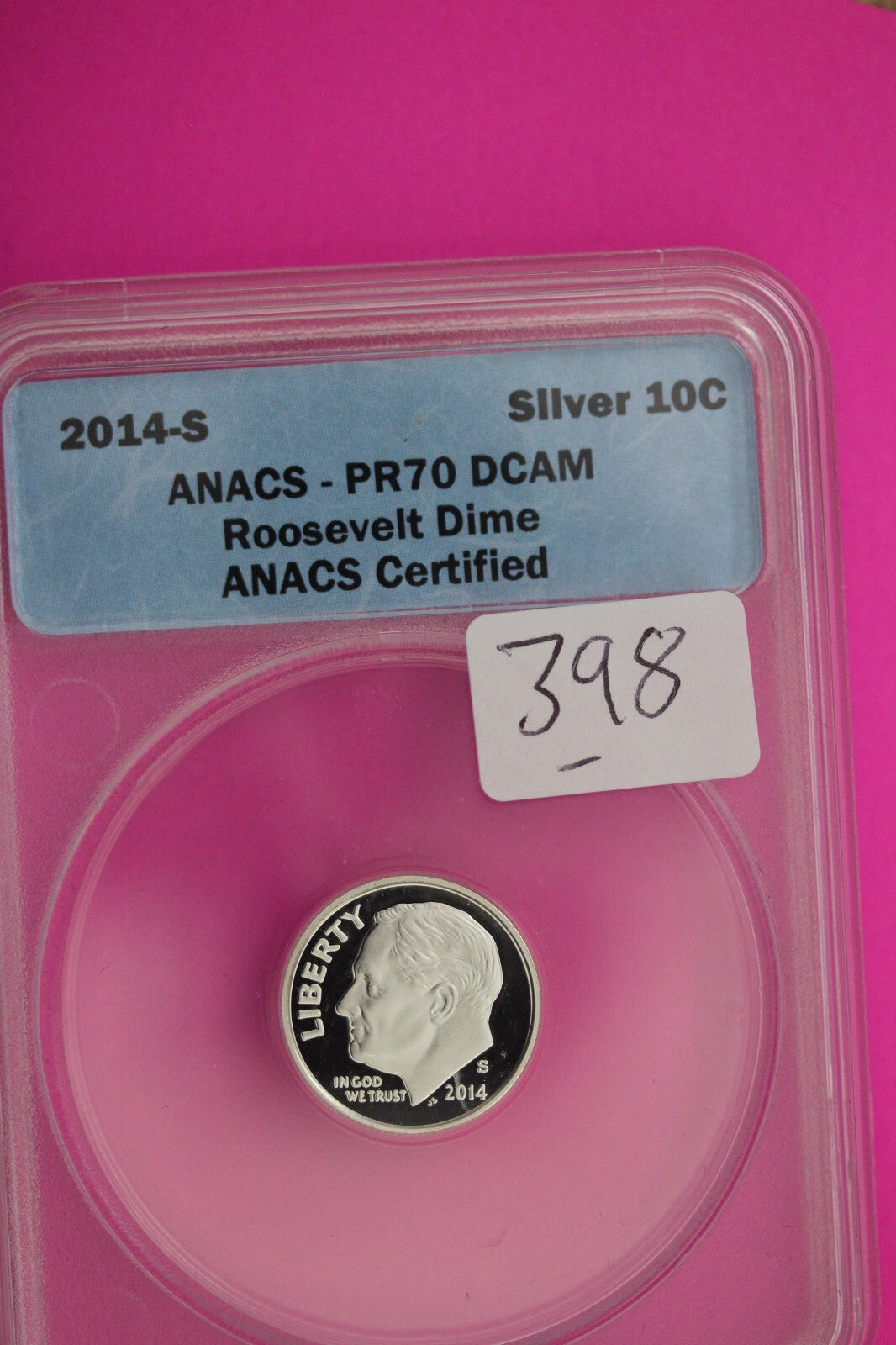 2014 S PR 70 Roosevelt Silver Dime Deep Cameo ANACS Certified Graded Slab 398