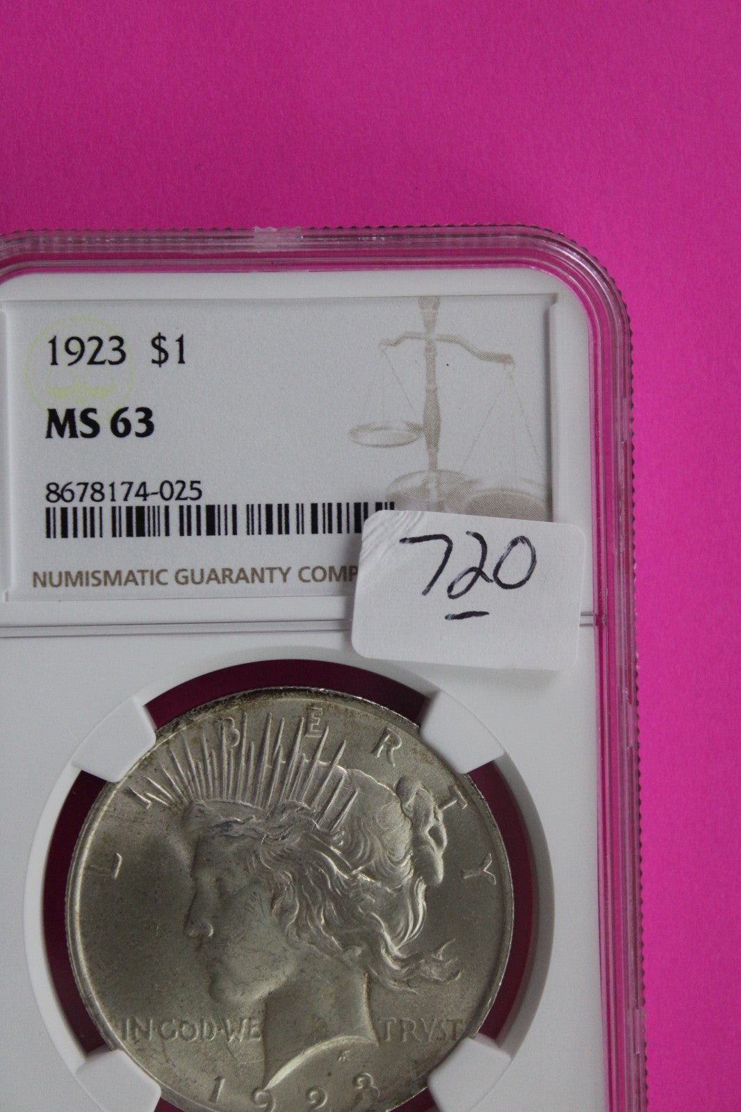 1923 P MS 63 Liberty Peace Silver Dollar NGC Certified Graded Authentic 720