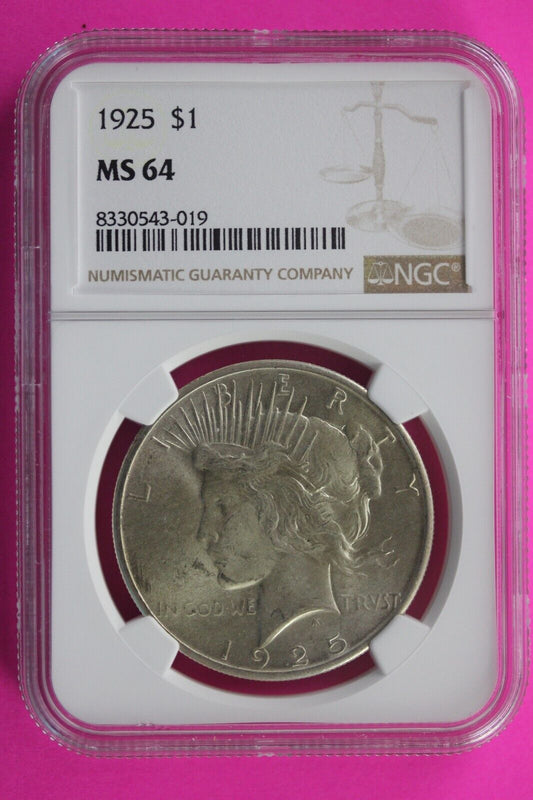 1925 P MS 64 Liberty Peace Silver Dollar NGC Certified Authentic Graded Slab 155