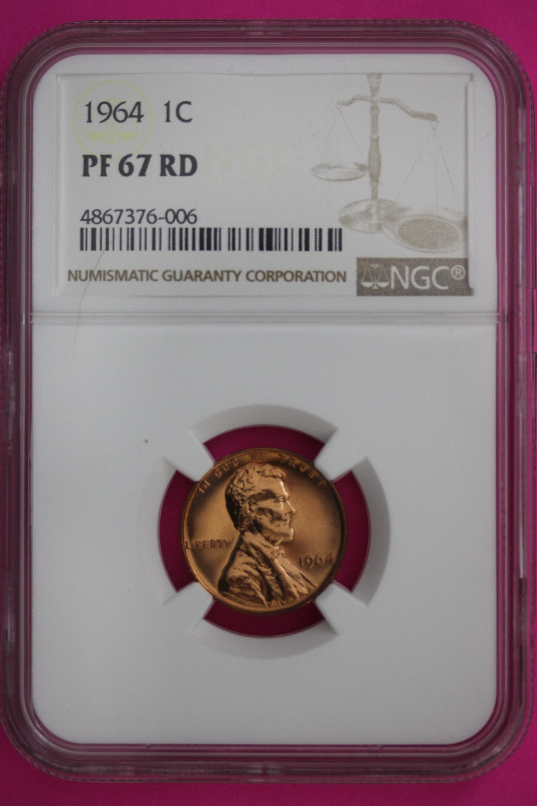 1964 PF 67 Red Lincoln Memorial Cent Proof Coin NGC certified Authentic Slab 309