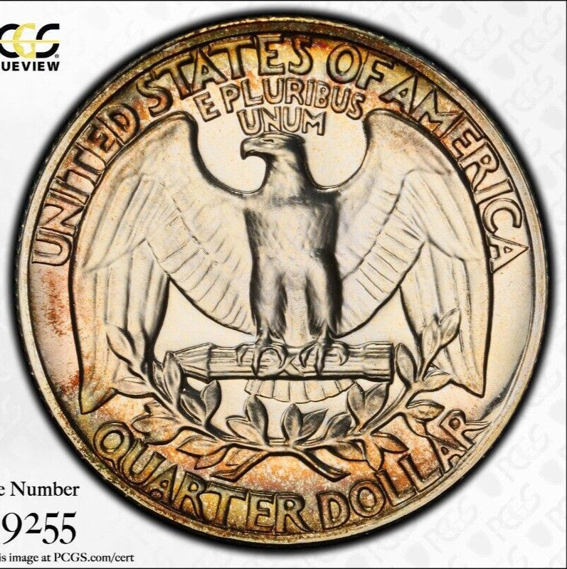 Rainbow Toned 1963 PR 66 George Washington Quarter PCGS Trueview Slab 424