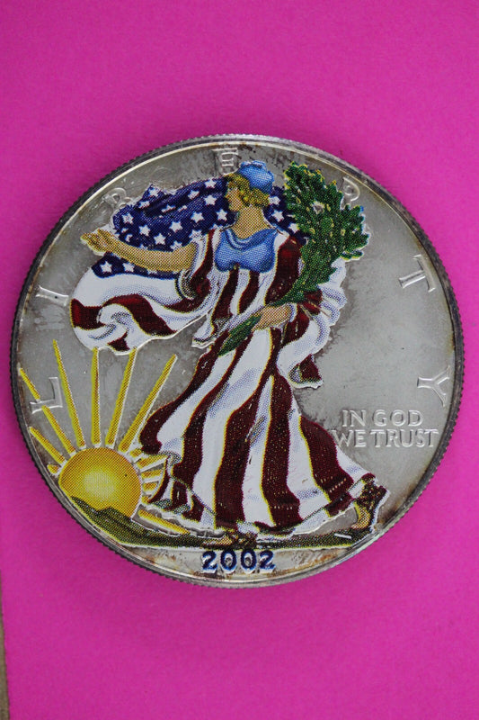Colorized 2002 American Silver Eagle 1 Ounce .999 Fine Exact Coin Shown N0497