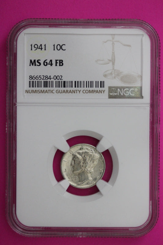 1941 P FB MS 64 Mercury Winged Liberty Dime NGC Certified Graded Authentic 345
