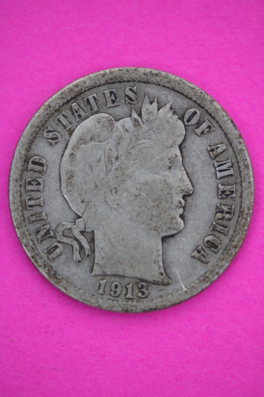 1913 P Barber Liberty Dime Scarce Semi Key Date Silver Coin Philadelphia Mint 38
