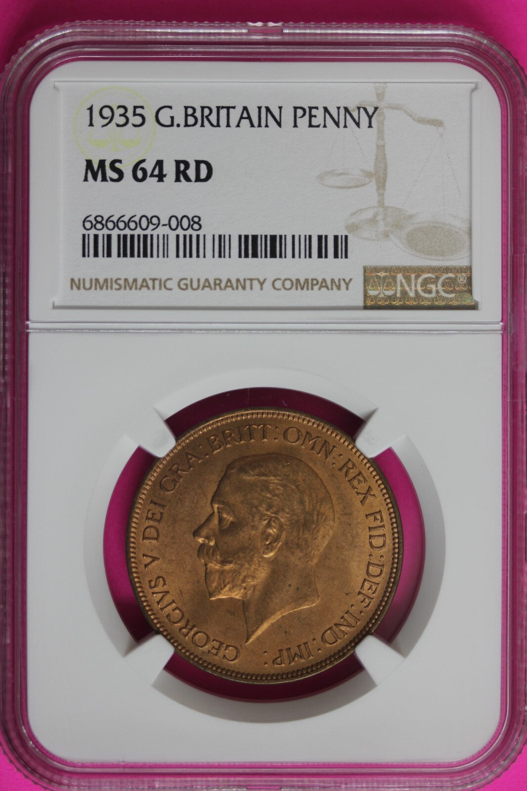 1935 MS 64 RD  Red Great Britain Penny Coin NGC Graded Certified Authentic 1503